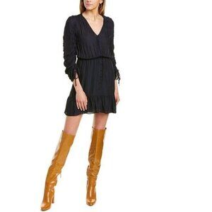 Parker Fletcher Ruffle Dress in Navy Blue Medium Womens Mini Faux Wrap
